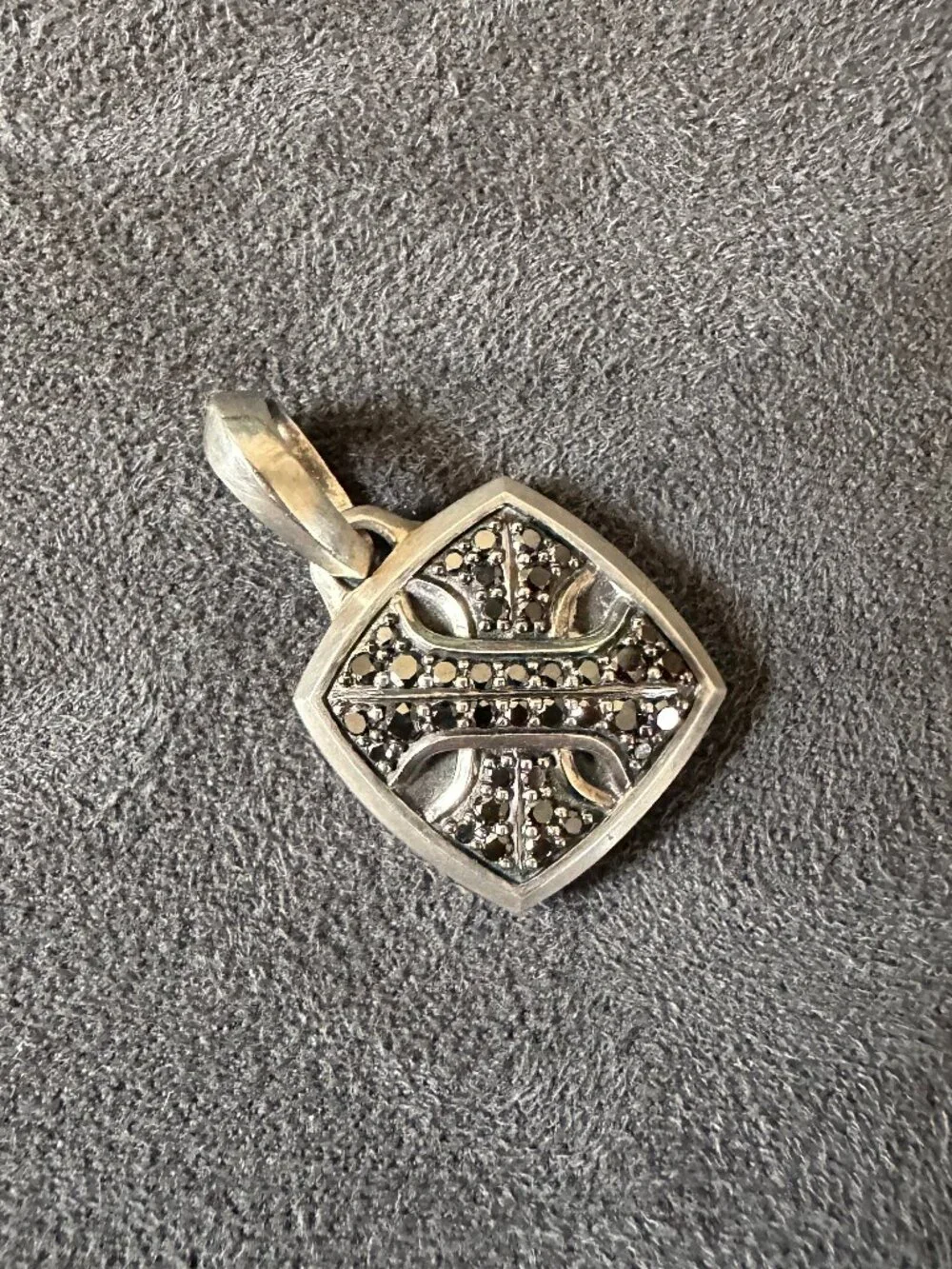David Yurman Armory Amulet Pendant w/ Pavé Black Diamonds & Sterling Silver RARE